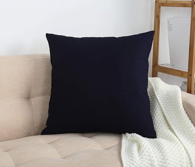 TangDepot Handmade Decorative Solid 100% Cotton Canvas Throw Pillow Covers/Pillow Shams, (20"x20", Dark Navy)