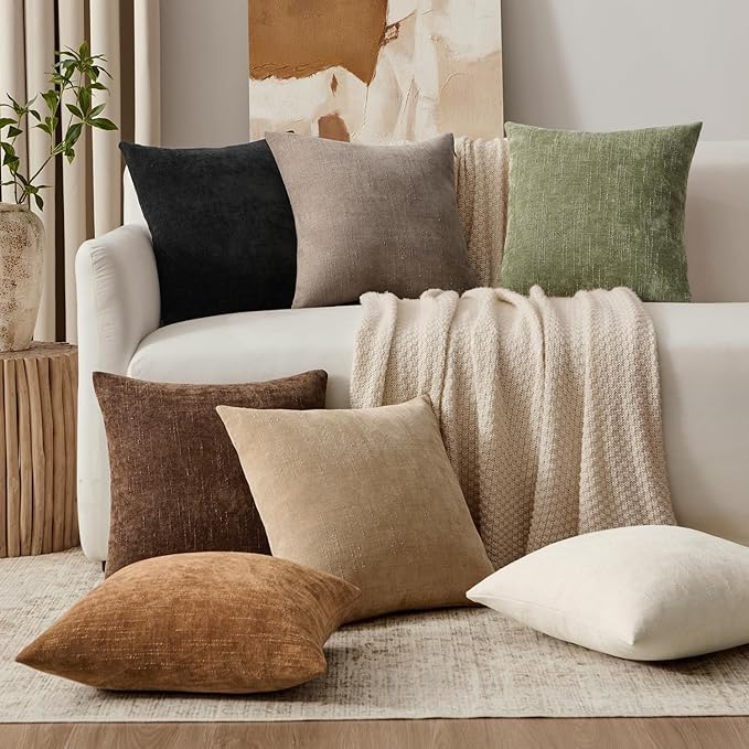 Woaboy Set of 2 Textured Throw Pillow Covers Decorative Soft Accent Square Chenille Pillowcases Neutral Farmhouse Cushions Modern Home Decor for Couch Sofa Bedroom Living Room 20x20 Inch, Starfish