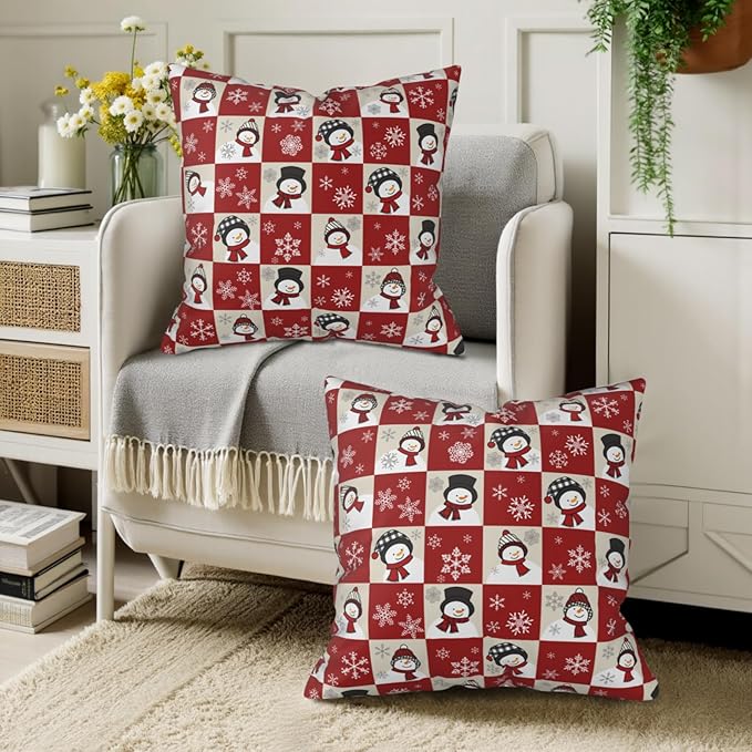 Christmas Pillow Covers 20x20 - Winter Throw Pillow Covers Snowman Snowflake Couch Pillow Cases for Indoor Bedroom