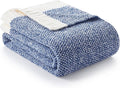 Snuggle Sac Royal Blue Blanket Twin Size for Bed and Sofa, Reversible Super Soft Blankets Warm Cozy Knit Blankets Fuzzy Plush Blankets, Heather Blue, 60x80 inches