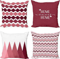 Ambesonne Modern Throw Pillow Cushion Case Pack of 4, Geometric Style Pattern of Triangles Zigzags Love Home Phrase Print, Modern Accent Double-Sided Digital Printing, 24", Raspberry Rose and White