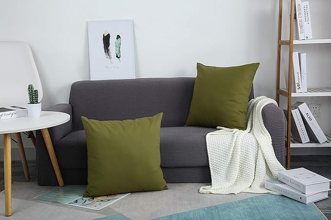 TangDepot Handmade Decorative Solid 100% Cotton Canvas Throw Pillow Covers/Pillow Shams, (16"x16", Olive Green)