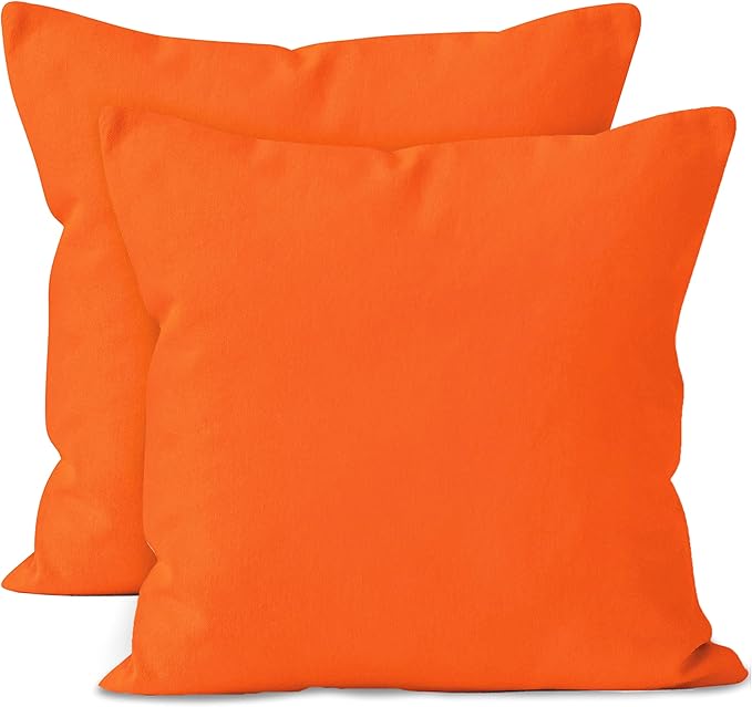 Encasa XO Throw Pillow Covers 16x16 in Set of 2 Orange | No Inserts | Cotton Pillow Covers for Living Room, Bed, Sofa, Couch | Decorative Cushion Covers with Improved Zippers