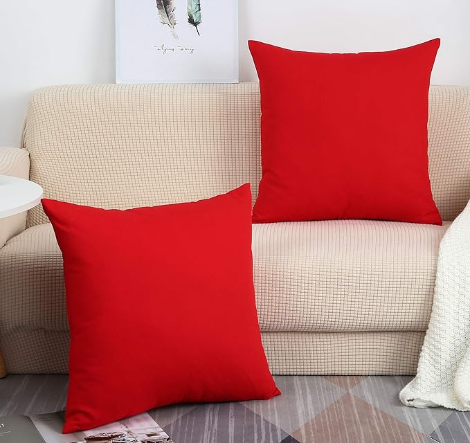 TangDepot Handmade Decorative Solid 100% Cotton Canvas Throw Pillow Covers/Pillow Shams, (26"x26", Red)