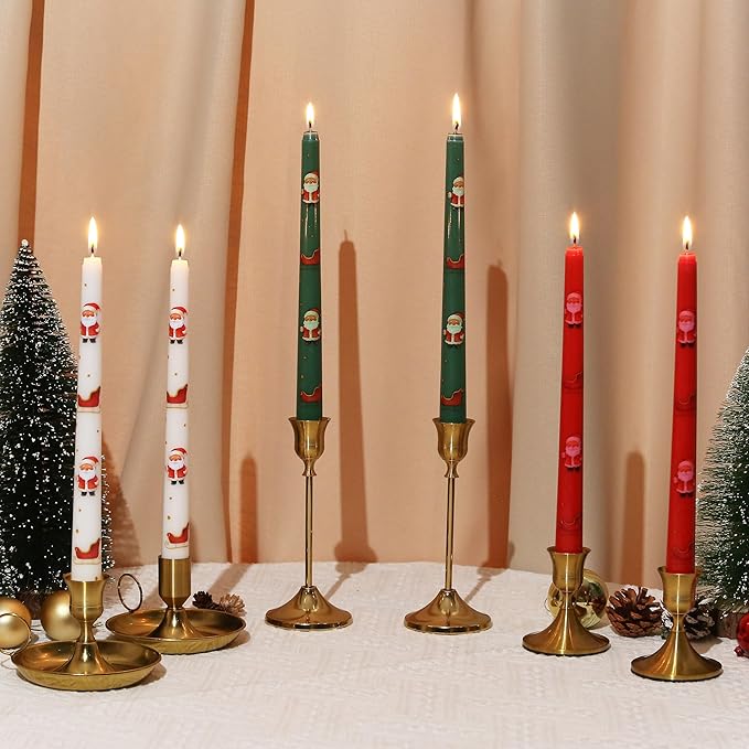 2 Pack Christmas Taper Candles, 10 Inch Unscented Candlesticks with Santa and Sleigh for Holiday Table Centerpiece, Fireplace Mantel, Advent Wreaths, Winter Weddings, Seasonal Home Decor