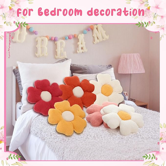 6 Pcs Flower Shaped Pillows Daisy Floor Throw Pillows 15 Inch Flower Seat Cushion for Reading Sofa Couch Bed Decor for Christmas Back to School Classroom(Fresh Color)