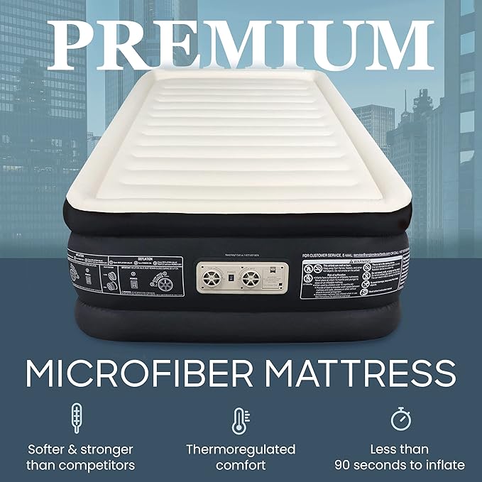 Englander Twin Air Mattress - Double High, 300 LB Capacity Luxury Camping Mattress with Built-in Pump, Waterproof and Microfiber
