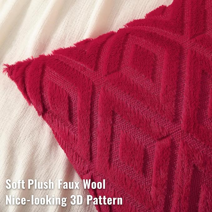 decorUhome Christmas Couch Throw Pillow Covers 20x20 Set of 2, Decorative Soft Plush Faux Wool Neutral Accent Pillow Covers for Bed Sofa Living Room, Red