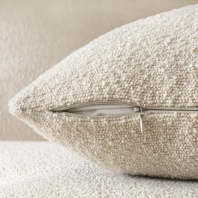 Woaboy Pack of 2 20x20 Inch Decorative Boucle Throw Pillow Covers Textured Square Pillowcaes Accent Solid Cozy Soft Cushion Covers Home Decor for Sofa Couch Living Room Home Decor,Natural Beige