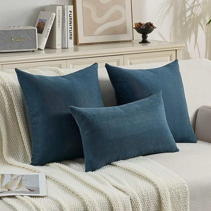 FUTEI Navy Blue Chenille Throw Pillow Covers 26x26 Inch Set of 2,Soft Wide Chevron Textured Euro Pillow Shams,Farmhouse Home Decor for Couch Living Room