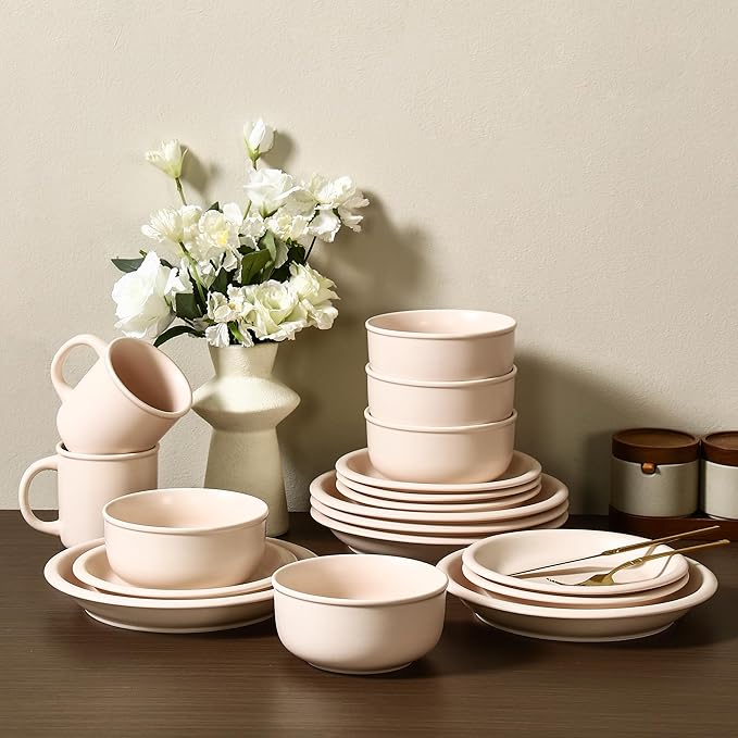 GZG 10.25-Inch Ceramic Dinner Plates Set of 4, Rustic Matte Glaze Terracotta Stoneware Plates for Main Course & Everyday Meals, Microwave & Dishwasher Safe(Cream Mist)