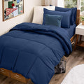 Bare Home Bed-in-A-Bag 5 Piece Comforter & Sheet Set - Twin XL - Goose Down Alternative - Ultra-Soft 1800 Premium Bedding Set (Twin XL, Dark Blue/Dark Blue)