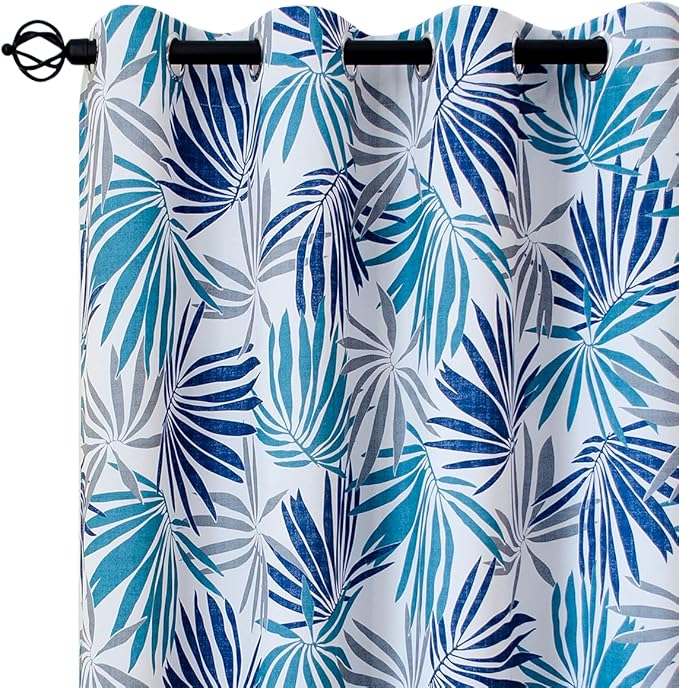 Linentalks Blue Leaf Curtains for Bedroom, Blue Gray Patterned Blackout Curtains 96 Inch Length 2 Panels Set, Light Blocking Room Darkening Curtains Grommet Thermal Insulating Navy Black Out Drapes