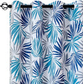 Linentalks Blue Leaf Curtains for Bedroom, Blue Gray Patterned Blackout Curtains 96 Inch Length 2 Panels Set, Light Blocking Room Darkening Curtains Grommet Thermal Insulating Navy Black Out Drapes