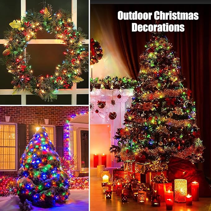 Christmas Lights Multicolor 100 Count Incandescent Light UL Certified Connectable Christmas Tree Lights with Green Wires for Indoor Outdoor Xmas, Wedding, Holiday, Party, Home Decorations