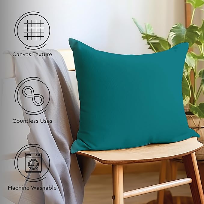 Encasa XO Throw Pillow Covers 16x16 in Set of 2 Azul Blue | No Inserts | Cotton Pillow Covers for Living Room, Bed, Sofa, Couch | Decorative Cushion Covers with Improved Zippers