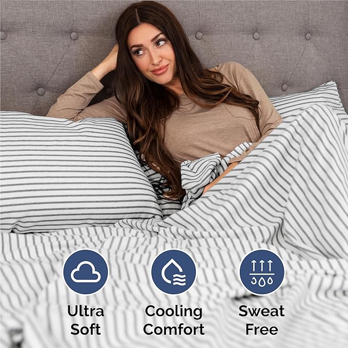Split King Size 5 Piece Sheet Set - Comfy Breathable & Cooling Bed Sheets Set - Hotel Luxury Bedding for Women, Men, Kids, Teens, Boys & Girls - Deep Pockets & Wrinkle Free - Oeko-Tex - Grey Stripes 2