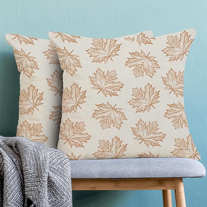 Fall Pillow Covers 20 x 20 Inch, Burnt Orange Maple Decor Throw Pillows for Couch Bed, Autumn Outdoor Farmhouse Decorative Pillowcase Linen Cushion Cover Set of 2