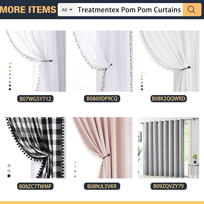 Treatmentex Pom-Pom Sheer Curtains for Bedroom 84 inches Linen Textured Look Pink Sheer Window Draperies for Girl's Room, 52" w x 2 Panels, Red, Rod Pocket