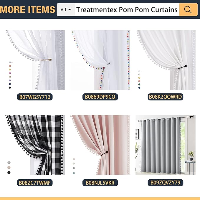 Treatmentex Aqua-Blue Pom-Pom Sheer Curtains for Bedroom Nursery Room 63inches Long Linen Textured Window Sheer Drapes 52" W, 1 Pair, Rod Pocket
