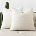 Woaboy Pack of 2 Decorative Boucle Throw Pillow Covers Textured Square Pillowcaes Accent Solid Cozy Soft Cushion Covers Christmas Home Decor for Sofa Couch Living Room Bed,18x18 Inch White