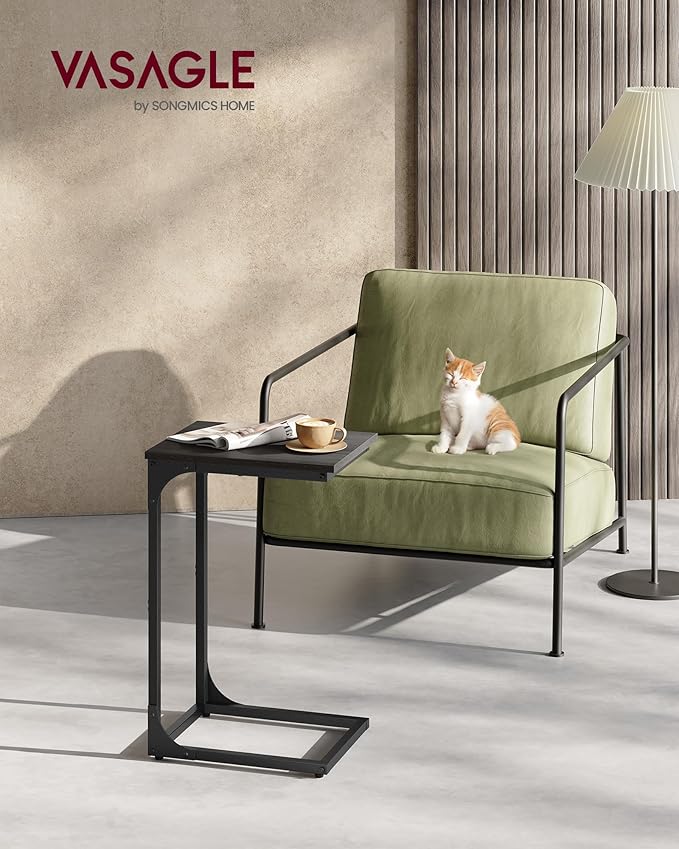 VASAGLE C-Shaped End Table, Small Side Table for Couch, Sofa Table with Metal Frame for Living Room, Bedroom, Bedside, Ebonized Oak and Black