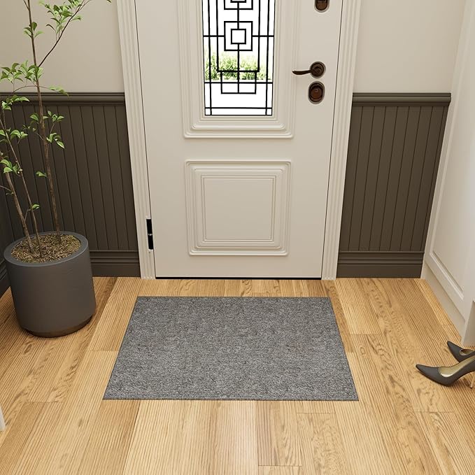 Ottomanson 2' x 2'7" Ultra-Thin Entryway Rug - Durable Non-Slip Mat for High-Traffic Areas - Fits Under Doors for Easy Entry - Ideal for Front Door, Hallway, Kitchen, Bathroom & Mudroom, Gray