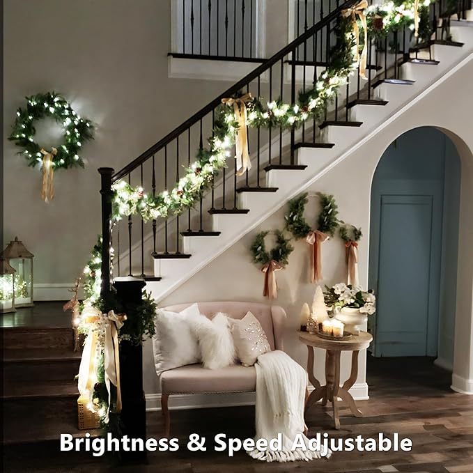 Brizled Christmas String Lights, 33ft 100 LED Color Changing Christmas Lights with Remote, RGB Christmas Tree Light Dimmable Music Plugin Mini Xmas Light Outdoor for Xmas Party Home