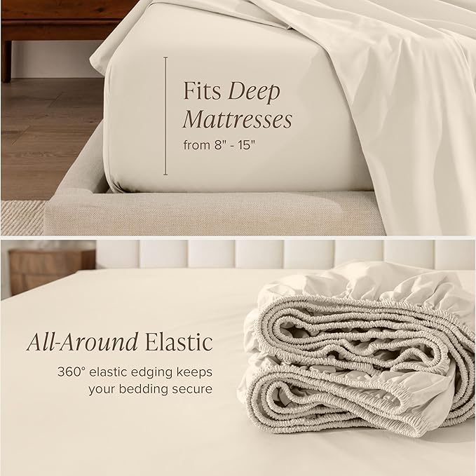 Bare Home 100% Organic Cotton King Sheet Set - Crisp Percale Weave - Lightweight & Breathable - Bedding Sheets & Pillowcases (King, Sand)