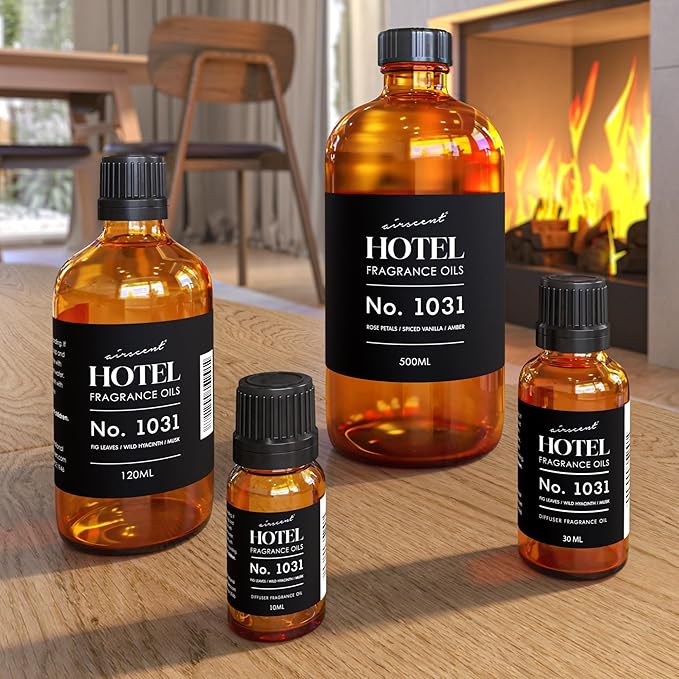 AirScent Hotel Diffuser Oil No. 1031 - Rose Petals Spiced Vanilla Amber - Hotel Scent Dupe -Premium Fragrance Oil for Ultrasonic and Waterless Diffusers and Crafting - 500 mL, 16.9 fl oz Glass Bottle