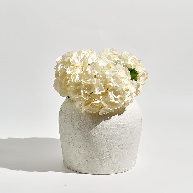 LB2 Large White Ceramic Vase, 11" Tall Zen Style Rustic vase, Terra Cotta Pitcher Vase, Distressed Farmhouse Decor, Pottery Decorative Flower for Home Decor (H 11" X 11")