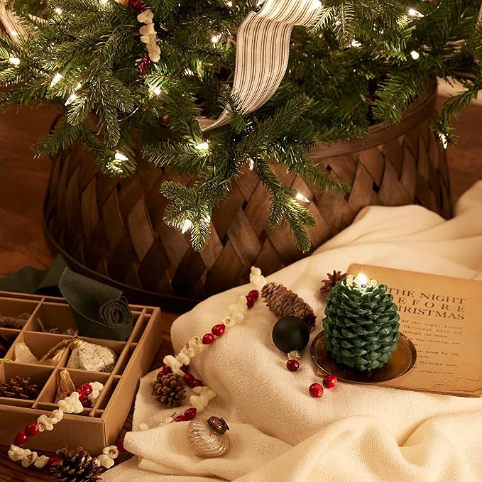 Thymes Frasier Fir Scented Candles for Home Decor - Green Pillar Candles for Women & Men - Place on Candle Holder - Luxury Home Fragrance Gifts (Molded Pinecone Pillar)