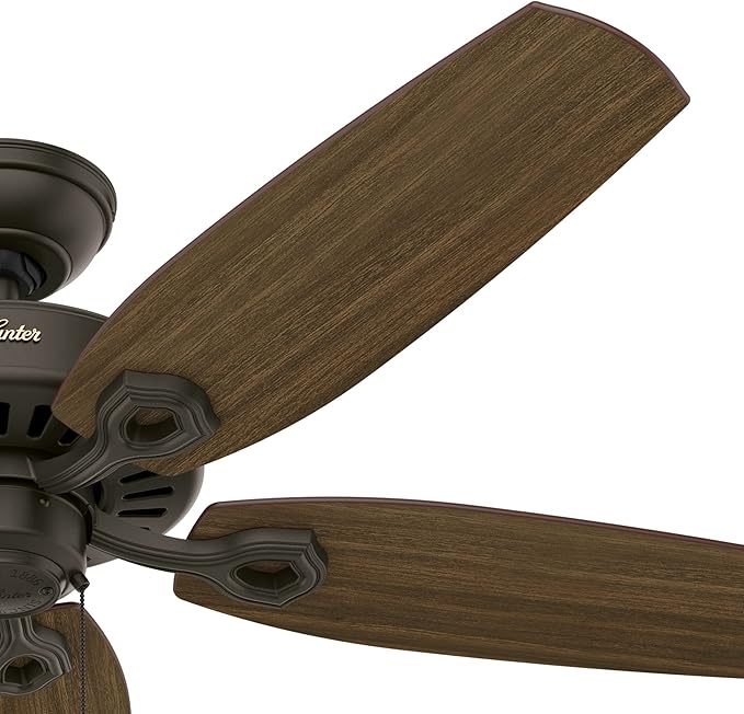 Hunter 52 inch Indoor Ceiling Fan No Light with Pull Chain - Bronze Ceiling Fan without Light, Standard Mount, 5 Blades, For Bedroom, Living Room, or Kitchen - Builder Elite 53242, New Bronze