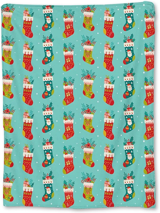 Christmas Stocking Blanket, Soft Lightweight Flannel Colorful Stockings Throw Blanket for Couch, Bed, Travel & Decor Gifts, Cozy Warm Fuzzy Holiday Blankets for Adults Women Girls Kids 80×60 in