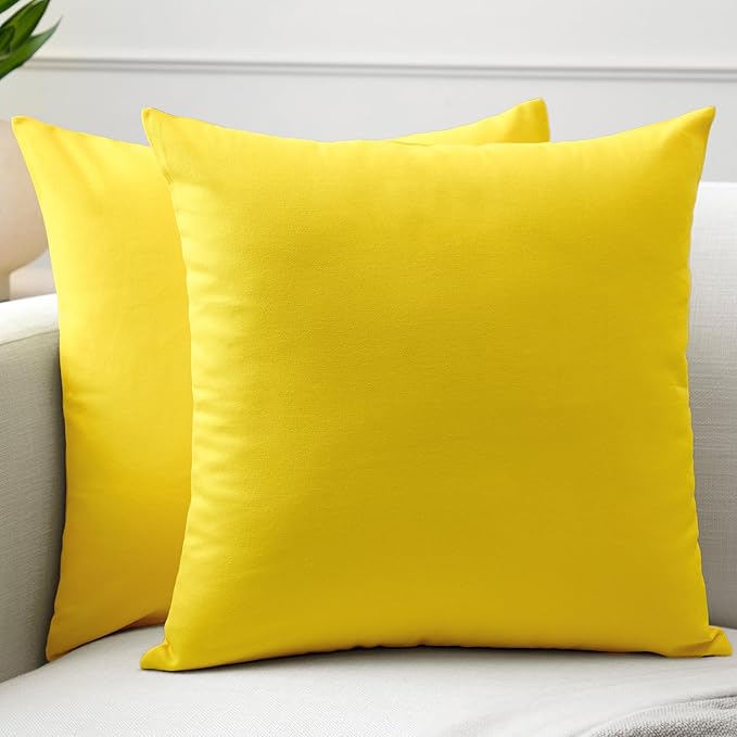 Encasa XO Throw Pillow Covers 20x20 in Set of 2 Sunbeam Yellow | No Inserts | Cotton Pillow Covers for Living Room, Bed, Sofa, Couch | Decorative Cushion Covers with Improved Zippers
