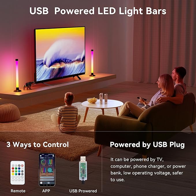 Led Light Bar with Music Sync, Color Changing TV Backlight App & Remote Control, IC+RGB & W Smart RGB Light Bar, USB Powered Led Lights for TV, PC Room Monitor Backlight Gaming Accessories