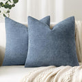 Woaboy Set of 2 Textured Throw Pillow Covers Decorative Soft Accent Square Chenille Pillowcases Neutral Farmhouse Cushions Modern Home Decor for Couch Sofa Bedroom Living Room 20x20 Inch,Blue Gray