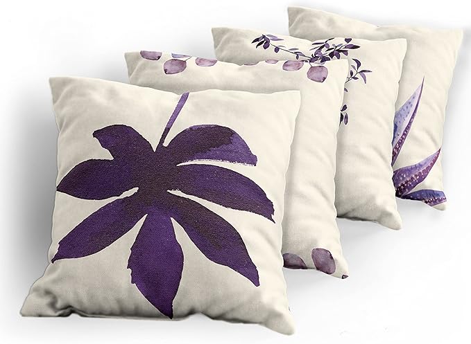 Ambesonne Botanical Throw Pillow Cushion Case Pack of 4, Minimalist Watercolor Painting Leaves Agave Branches Plant in a Pot, Modern Accent Double-Sided Digital Printing, 18", Quartz and Lavender