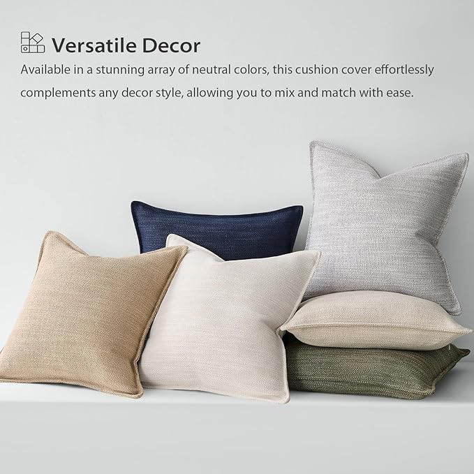 Meekio Set of 4 Ivory Beige and Sage Pillow Covers 18x18, Linen Look Throw Pillow Covers with Flange Edge for Sofa Couch Living Décor