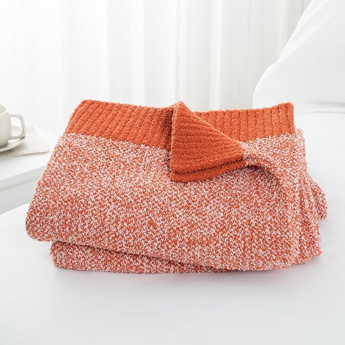 Carriediosa Heather Throw Blanket 60" X 80" Twin, 400GSM Ultra Soft Microfiber Fuzzy Fluffy Reversible Knitted Blankets Cozy Plush Lightweight and Warm Fall Throws for Couch, Bed, Sofa, Rust