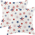 4th of July Pillow Covers 20 x 20 Inch, White Red Blue Patriotic Stripe Star Decor Throw Pillows for Couch Bed, American Flag Independence Day Decorative Pillowcase Linen Cushion Cover Set of 2