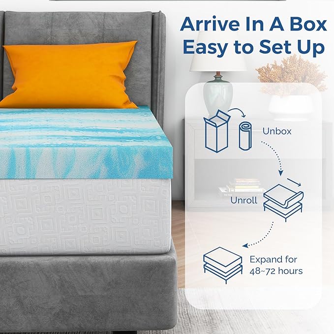 Mattress Topper Full, 2 Inch Gel Memory Foam Bed Topper for Full Size Bed, CertiPUR-US Certified, Blue