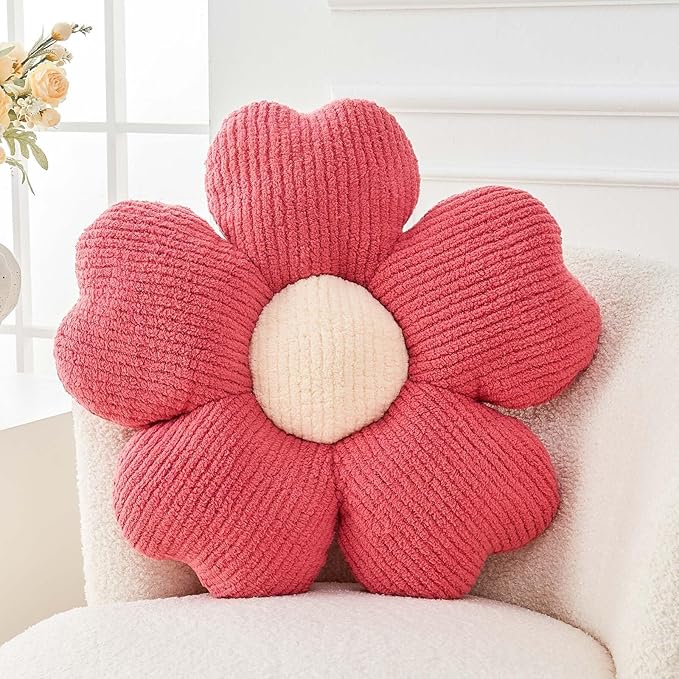 Flower Throw Pillow, Cute Flower Shaped Pillow Decorative Throw Pillow for Bed Couch, Soft Daisy Pillows Floor Seating Cushion Cushions (14.9 Inch Peach Pink)