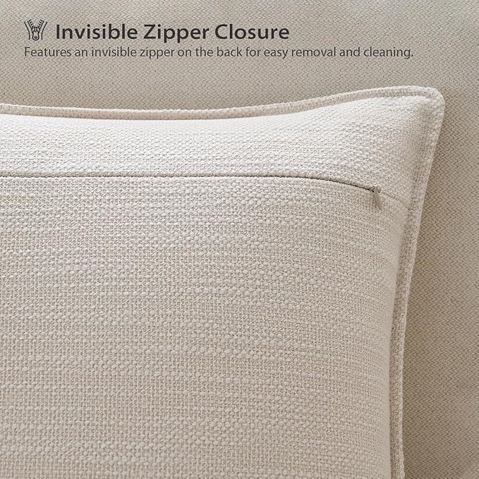 Meekio Set of 4 Neutral Pillow Covers 18x18, Linen Look Throw Pillow Covers with Flange Edge for Sofa Couch Living Décor