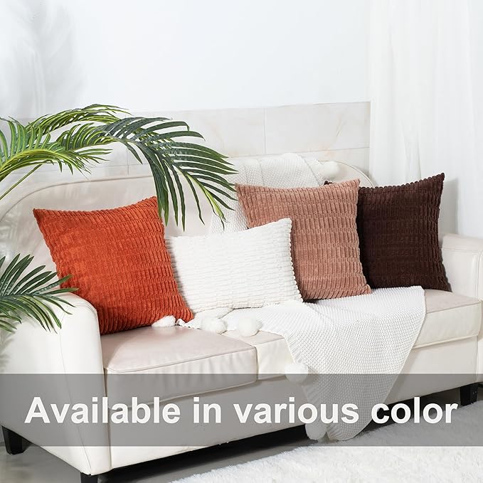 Corduroy Decorative Throw Pillow Covers 16x16 Inch Set of 2, Soft Boho Striped Spring Pillow Covers Modern Farmhouse Home Decor for Sofa Living Room Couch Bed Cream White
