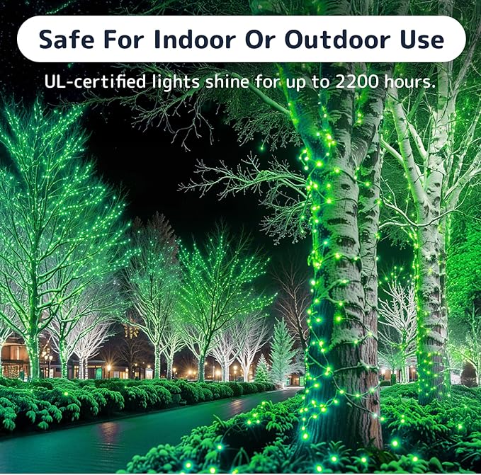 PREXTEX 100 Count Green Christmas Lights - 20 ft Warm Twinkle String Lights with Green Wire for Indoor and Outdoor Holiday Decor, Christmas Trees, Patios and More
