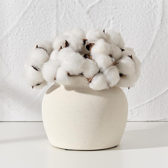 SIDUCAL Ceramic Flower Vase with Wide Mouth Lace, 4.8 Inch Pottery Rustic Farmhouse Boho Vases, Small Terracotta Vase for Home Decor, Table, Living Room, Bathroom, Shelf, Wedding, White