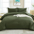 AveLom Dark Olive Green Seersucker King Comforter Set (104x90 inches), 3 Pieces-100% Soft Washed Microfiber Lightweight Comforter with 2 Pillowcases, All Season Down Alternative Bedding Set