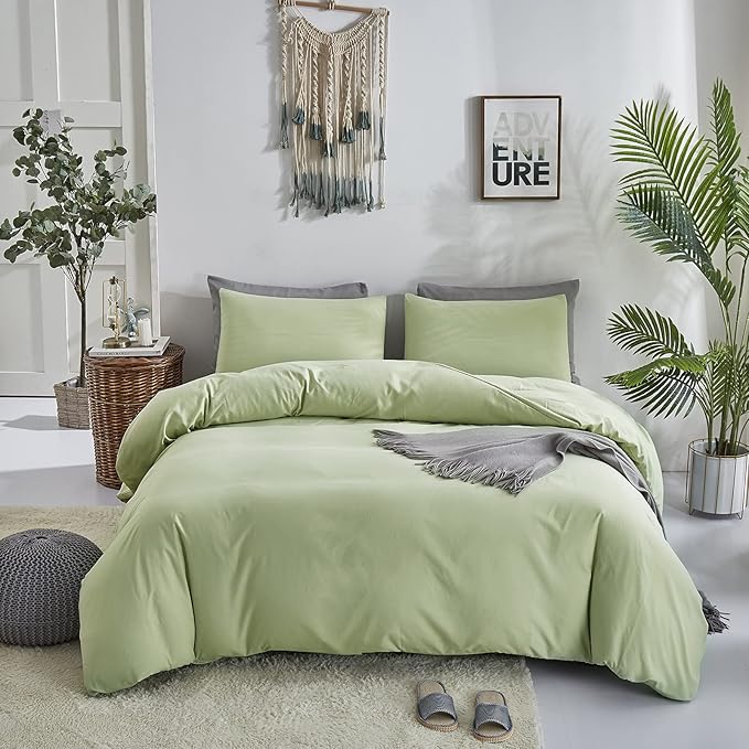 KAREVER Sage Green Comforter Set Full Bedding Set Lightweight Women Soft Durable Light Mint Green Blanket 3 PCs Men Full Size Sage Green Breathable Bed Comforter Set