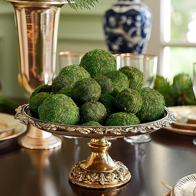 18 Pack Decorative Faux Dried Moss Balls- 6pcs 3.1" Artificial Green Plant Mossy Globes+ 12pcs 2.2" Handmade Sphere Moss Gift for Home Dough Bowl Vase Chinoiserie Decors Party Wedding Display